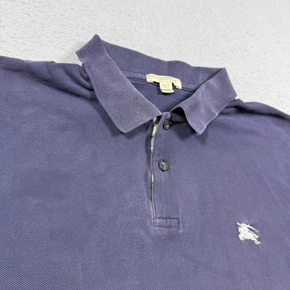 Burberry Brit Mens Navy Blue Cotton Pique Short Sleeve Embroidered Logo Polo L